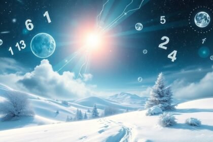 Paesaggio invernale con numeri e simboli sognanti