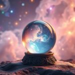 Sfera di cristallo con galassia, simbolo di sogni premonitori