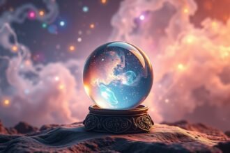 Sfera di cristallo con galassia, simbolo di sogni premonitori