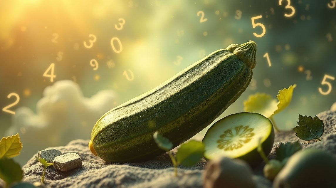 Zucchine fresche con numeri fortunati e simbolismo di crescita
