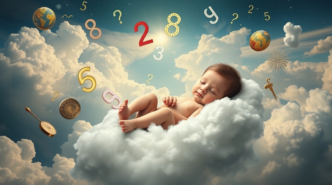 Neonato maschio sogna tra nuvole e numeri simbolici