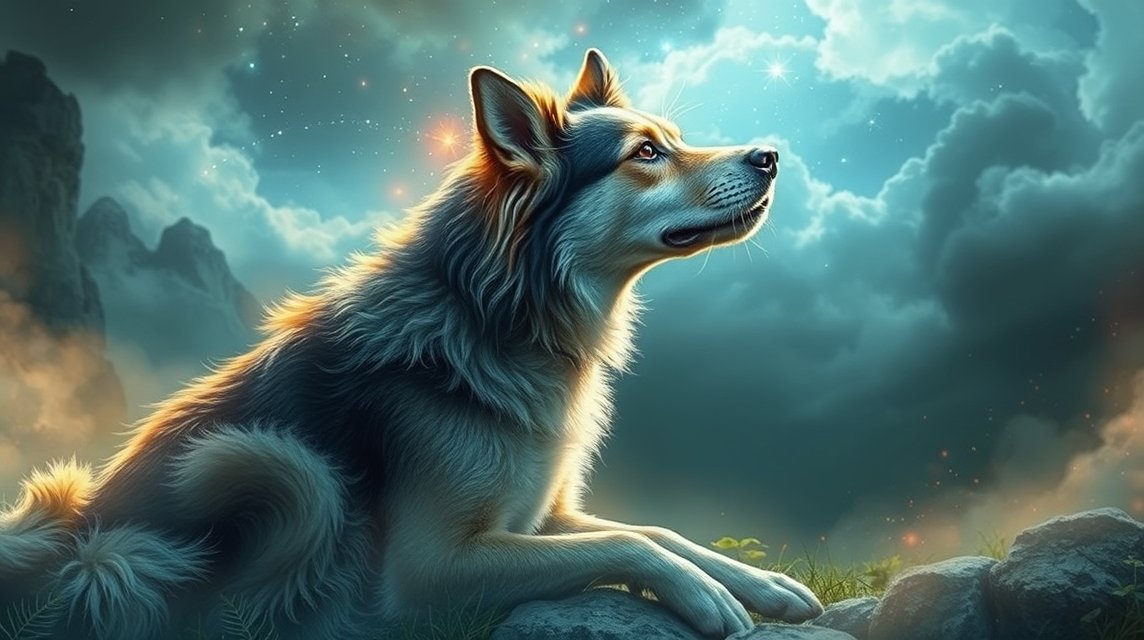 Cane che osserva il cielo stellato, simbolo di fedeltà nei sogni.