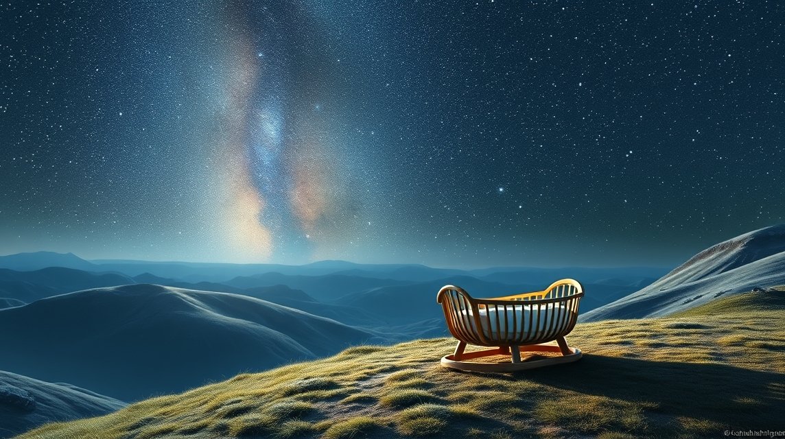 Culla sotto un cielo stellato, simbolo di nuovi inizi e sogni.