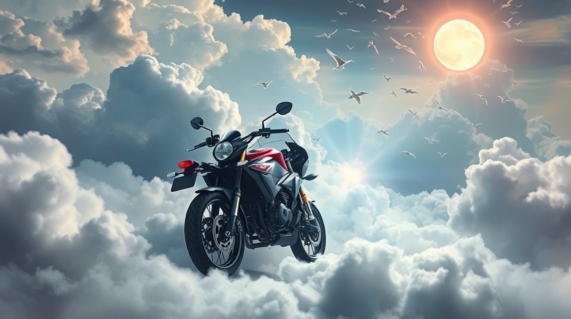 Moto sopra le nuvole che simboleggia libertà e sogni