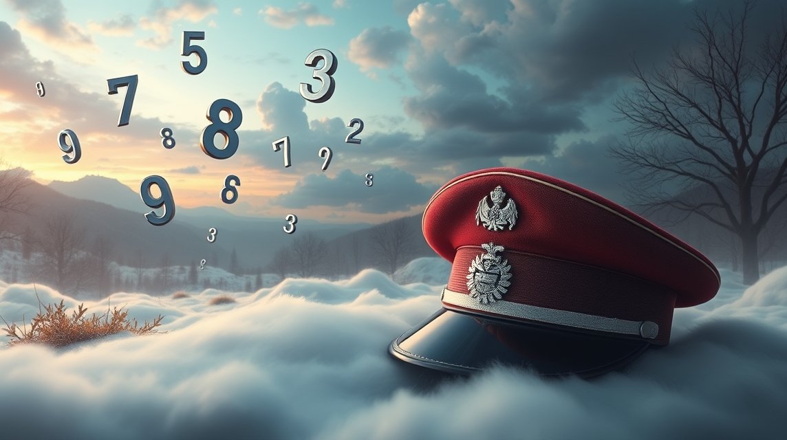 Cappello dei carabinieri con numeri fortunati fluttuanti nel cielo