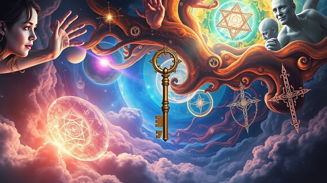 Chiave dorata tra simboli e sogni, riflesso dell'interpretazione dei numeri.