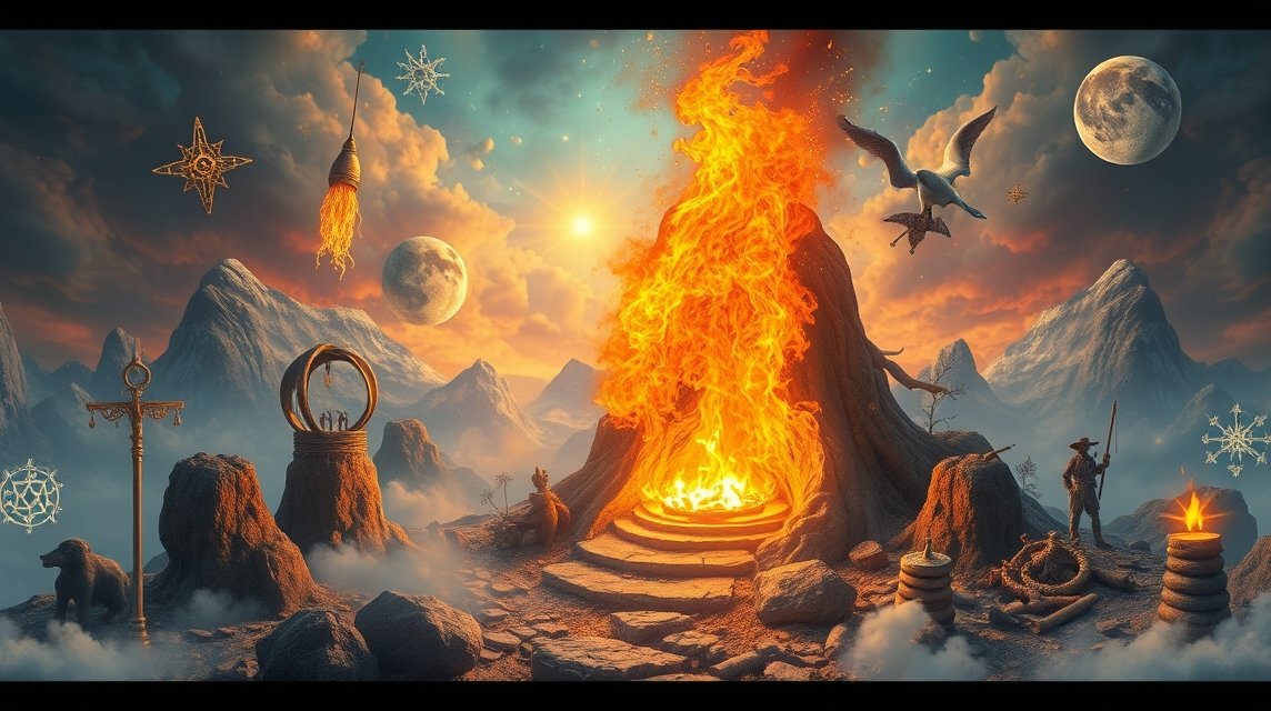 Visualizzazione surreale del fuoco, simbolo di passione e rinnovamento.