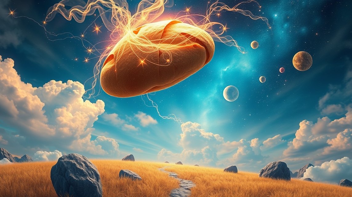 Pane fluttuante tra le stelle nel cielo blu