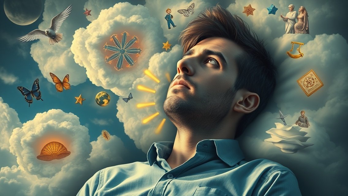 Uomo che pensa ai sogni e simboli di relazione