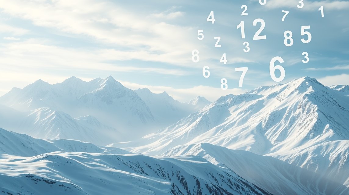 Paesaggio invernale con neve e numeri fluttuanti nel cielo