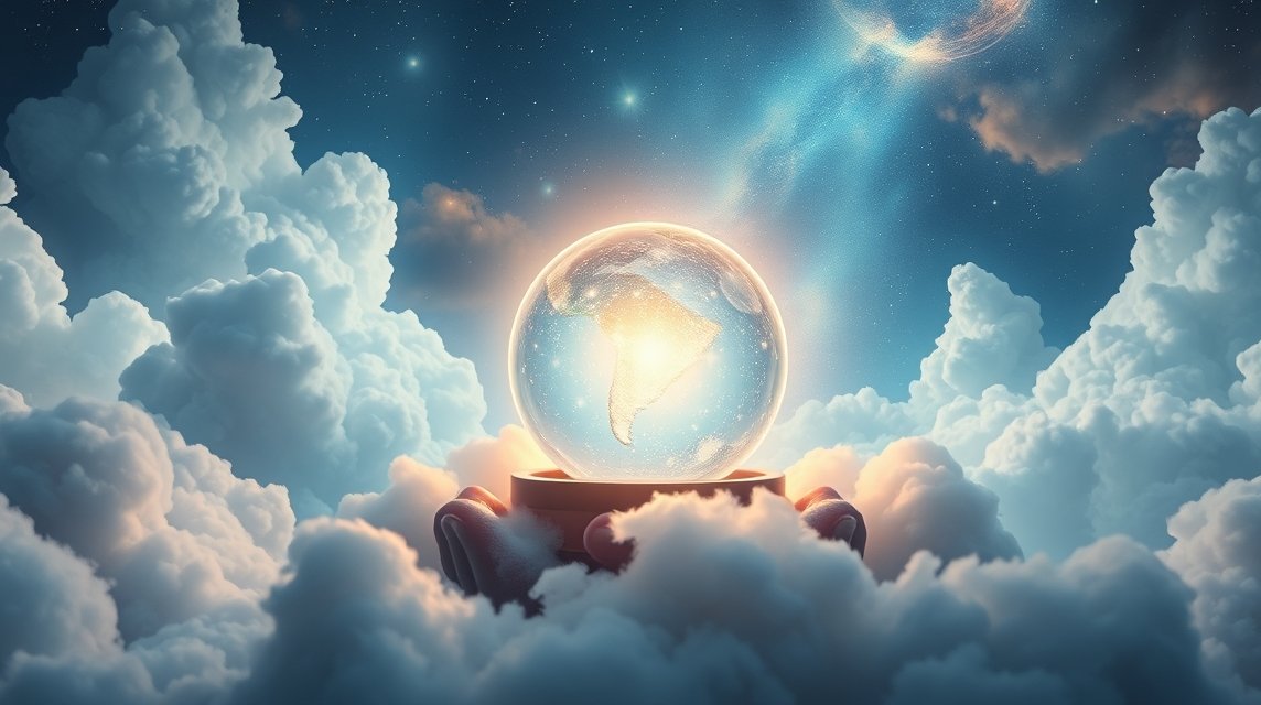 Mondo sognante in un globo trasparente tra nuvole
