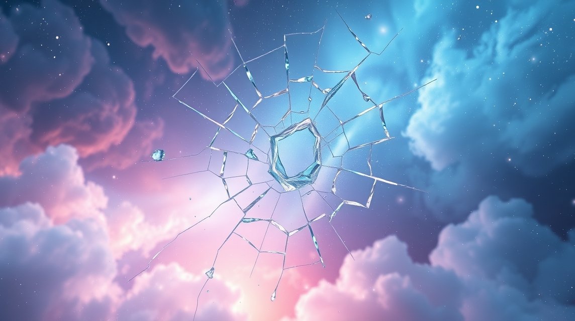 Vetro rotto simbolo di fragilità e cambiamenti nei sogni.