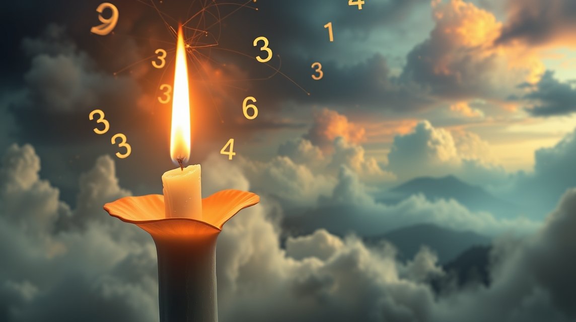 Cero di candela che brucia, circondato da numeri fluttuanti