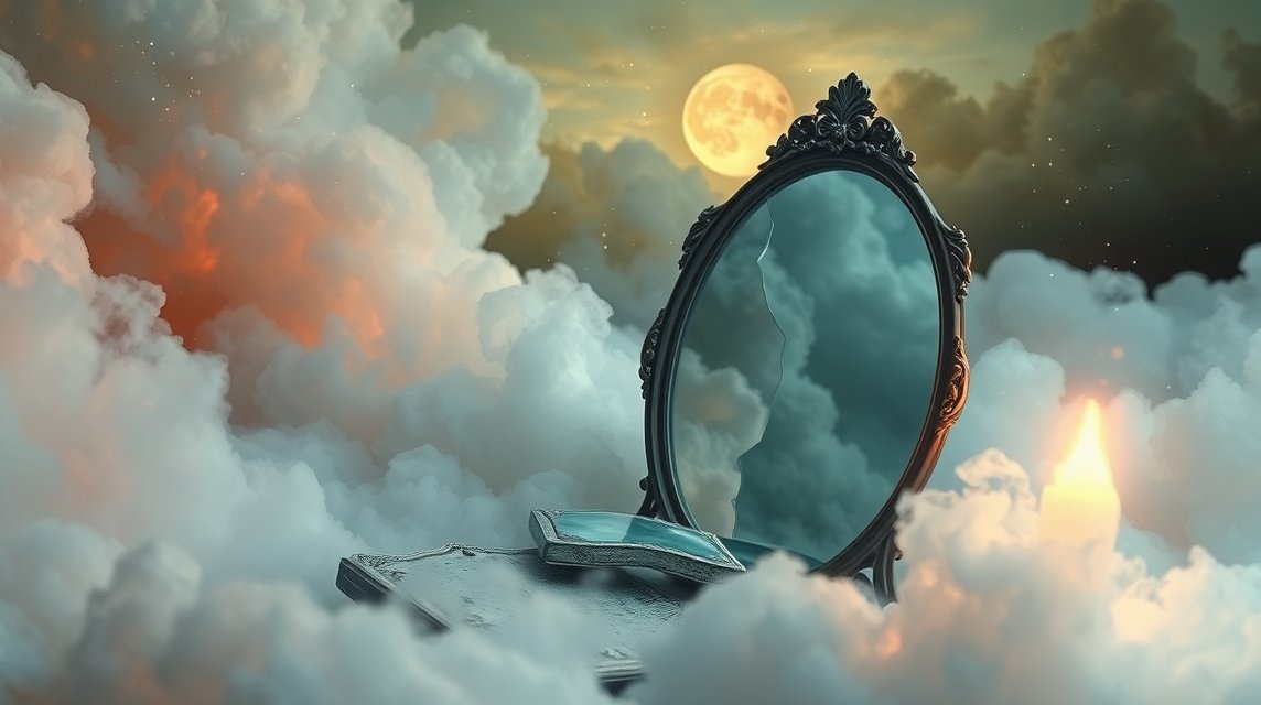 Specchio riflette ansie e tradimenti in un sogno.
